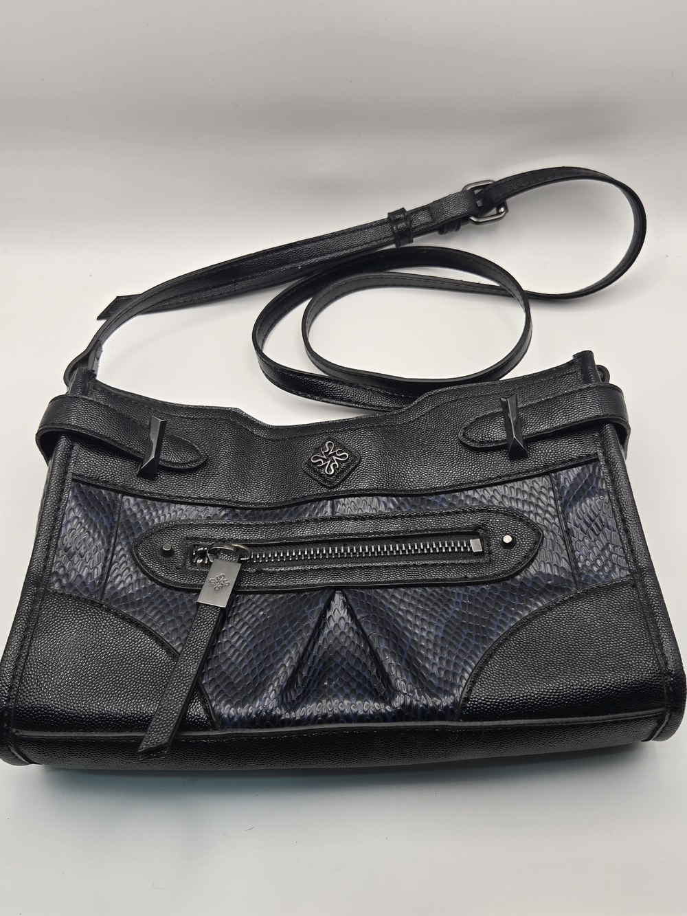 Simply Vera Vera Wang Black Crossbody with Navy Snake-Texture Panels